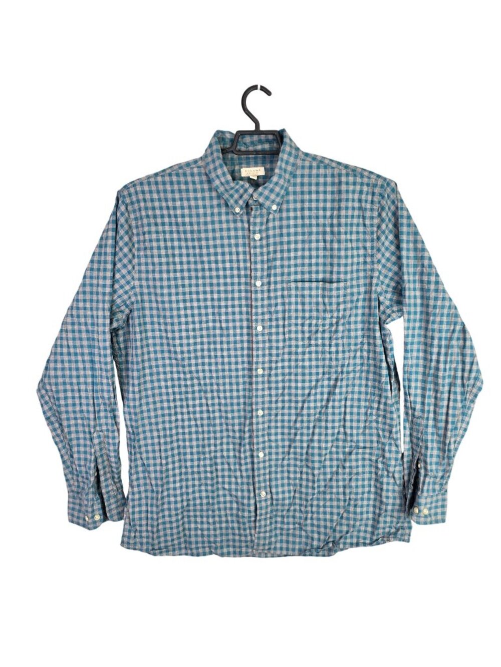 Mens Sonoma Life + Style Blue & Gray Gingham Button Up Shirt 100% Cotton XL Tall